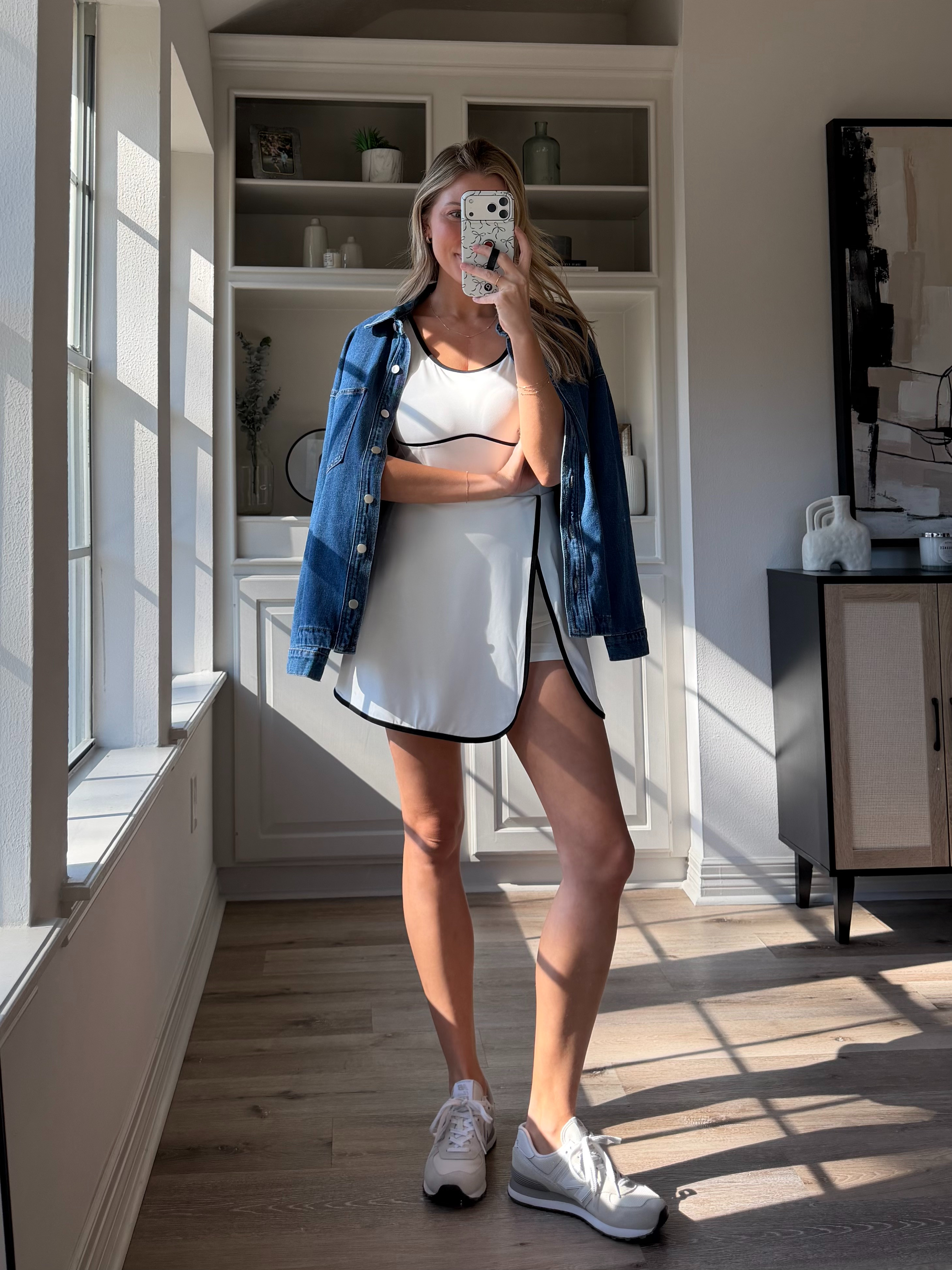 Obsessed with this tennis dress! Built in bra and shorts under. Wearing S in dress + S in denim shirt.  

 #LTKootd #LTKActive #LTKFindsUnder50