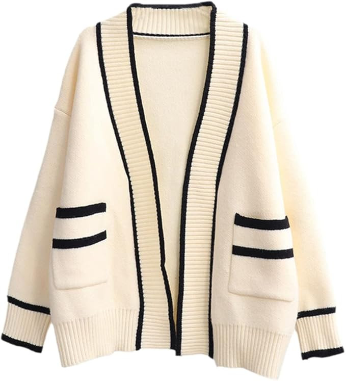 Womens Kawaii Knit Cardigan Open Front Korean Version Loose College Fashion Sweater J2K Jacket | Amazon (US)