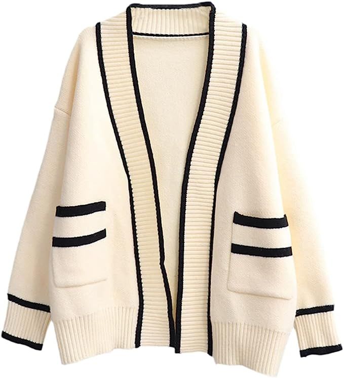 Womens Kawaii Knit Cardigan Open Front Korean Version Loose College Fashion Sweater J2K Jacket | Amazon (US)