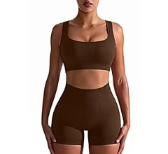 OQQ Workout Outfits for Women 2 Piece Seamless Ribbed High Waist Leggings with Sports Bra Exercis... | Amazon (US)