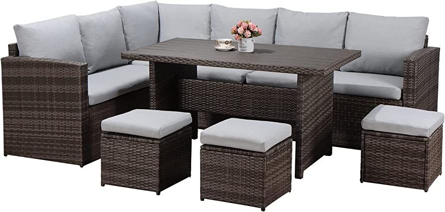Patio Furniture Set, 7 Pieces Outdoor Patio Furniture with Dining Table&Chair, All Weather Wicker... | Amazon (US)
