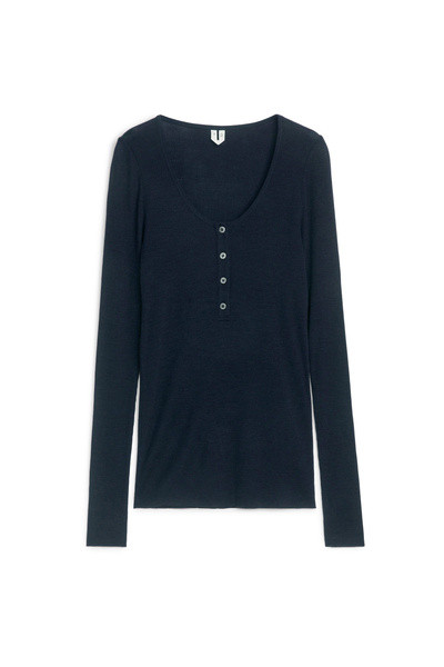 Wool Jersey Henley Top – Dark Blue – Women – ARKET GB | Arket UK