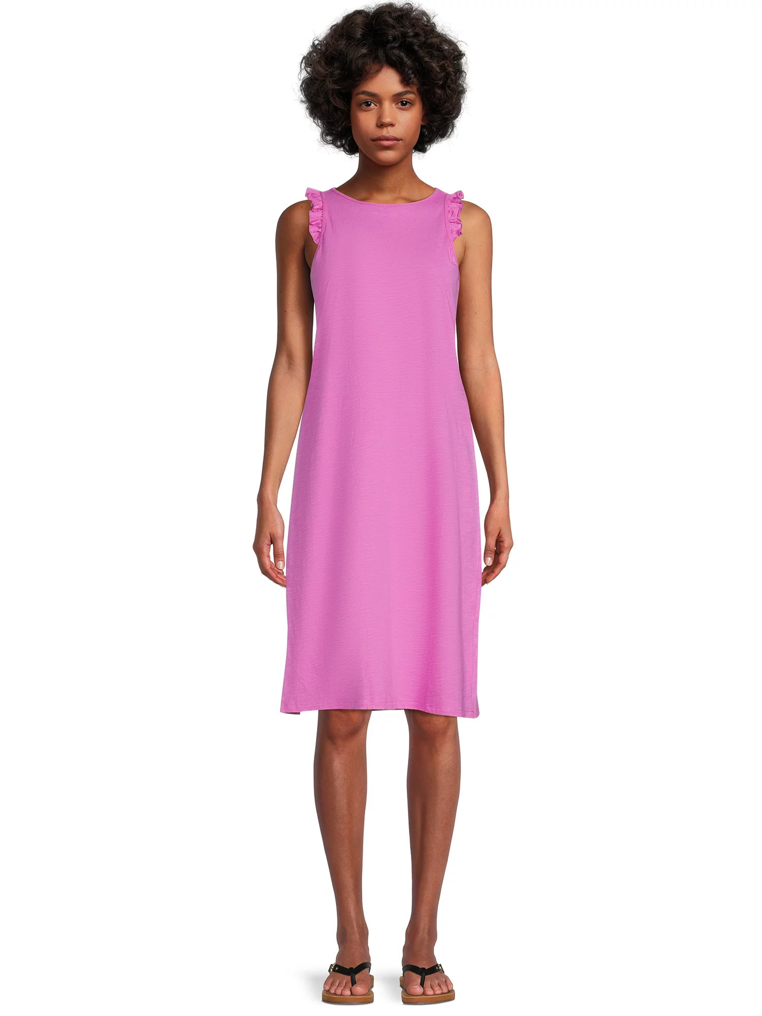 Time and Tru Women's Lettuce Edge Midi Dress | Walmart (US)