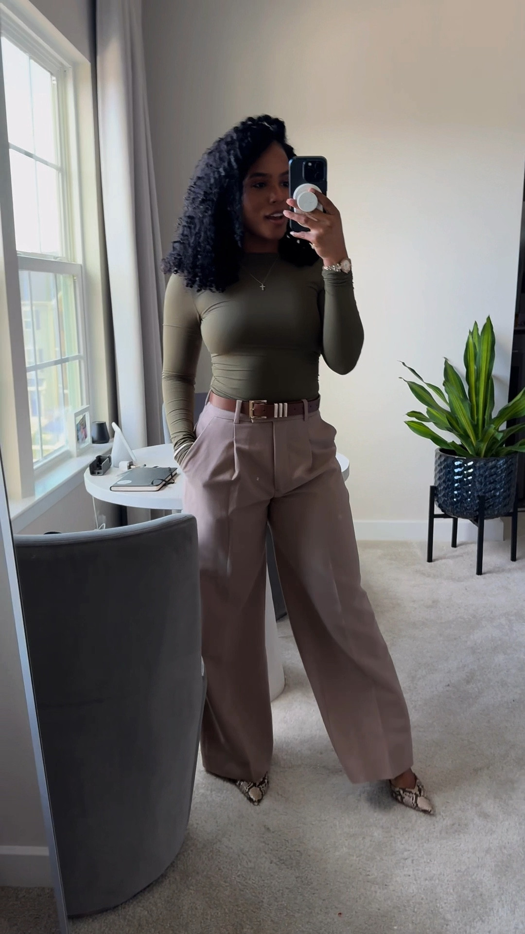 Simple business casual 🥰
Top: XS
Bottoms: Taupe Gray size 25R 
The belt isn’t the exact but I found one close on Amazon

For reference I’m 5’2 and wearing 3.5 in heels 🥰

#LTKStyleTip #LTKFindsUnder50 #LTKWorkwear