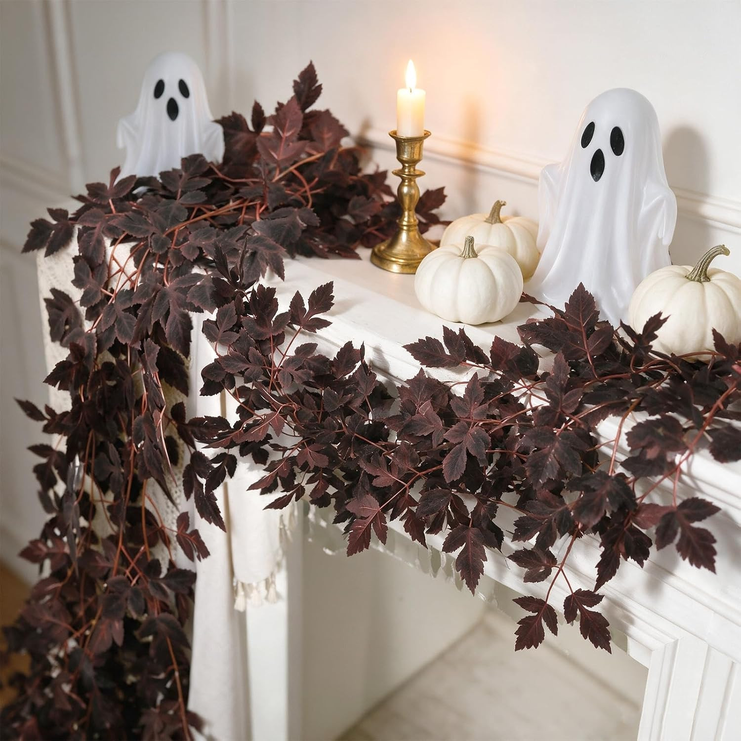 4 Pack Fall Garland, Total 27 Ft Plum Cimicifuga Garland, Autumn Maples Leaf - Thanksgiving & Halloween Themed for Mantle Fireplace Farmhouse Harvest Decorations and Home Outdoor Indoor Porch | Amazon (US)