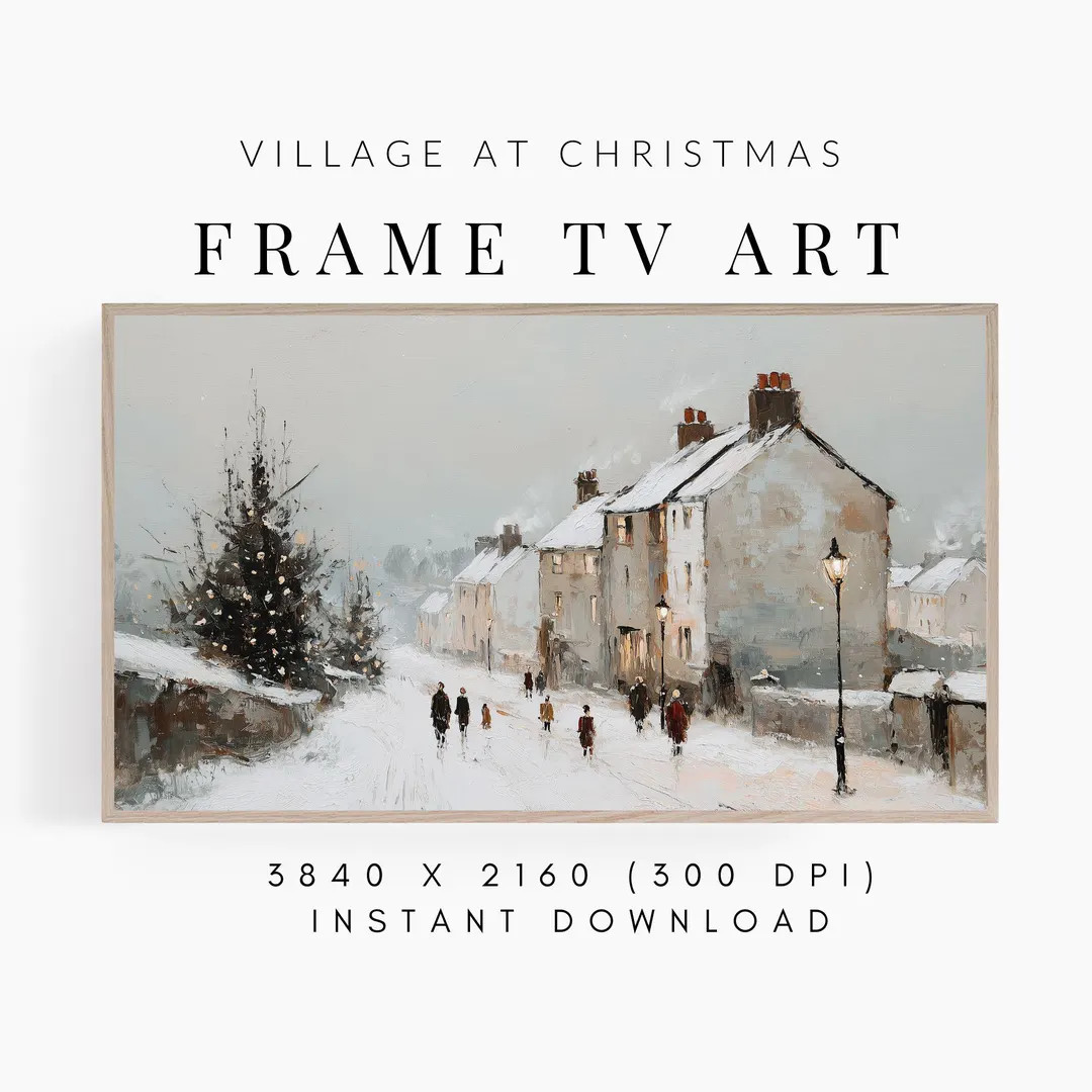 Frame TV Art Christmas Village in the Winter Snow for the Samsung Frame, Winter Art Downloadable ... | Etsy (US)
