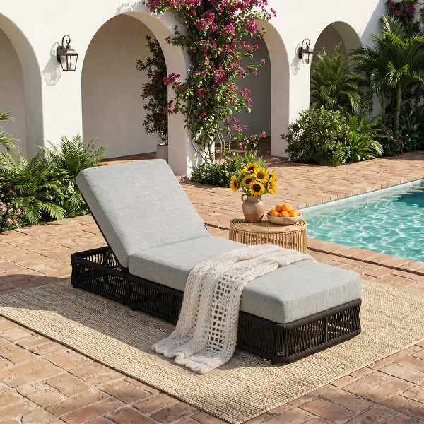 Outdoor Adjustable Reclining Woven Chaise Lounge with Cushions | Bed Bath & Beyond