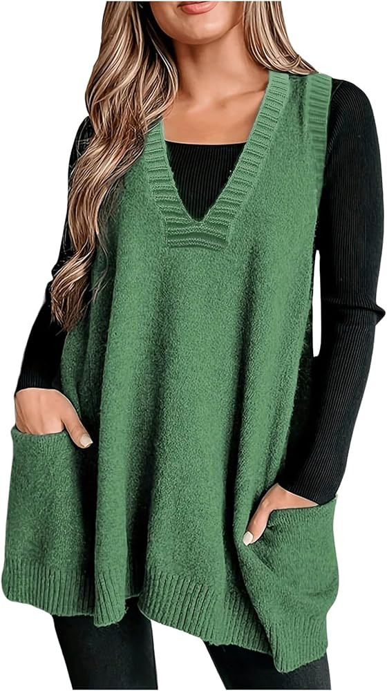 SOLY HUX Women's Plus Size Sweater Vest V Neck Sleeveless Loose Fit Knit Pullover Tank Tops with ... | Amazon (US)