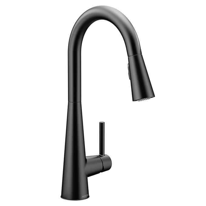 Moen 7864BL Sleek One-Handle High Arc Pulldown Kitchen Faucet Featuring Power Clean, Matte Black | Amazon (US)