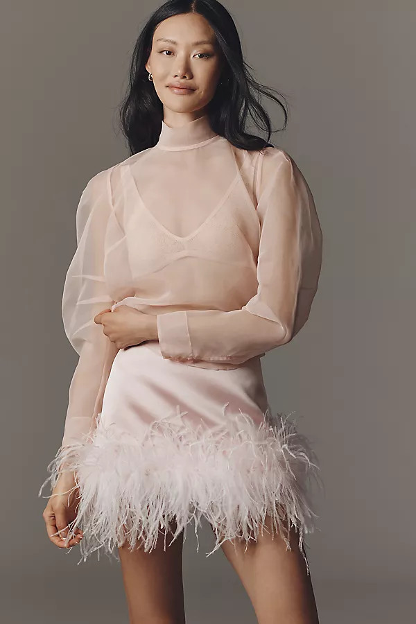 Retrofete Floriette Faux-Feather Slip Skirt | Anthropologie (US)