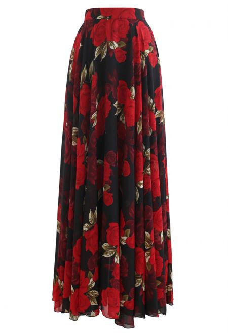 Timeless Favorite Chiffon Maxi Skirt in Red Rose | Chicwish