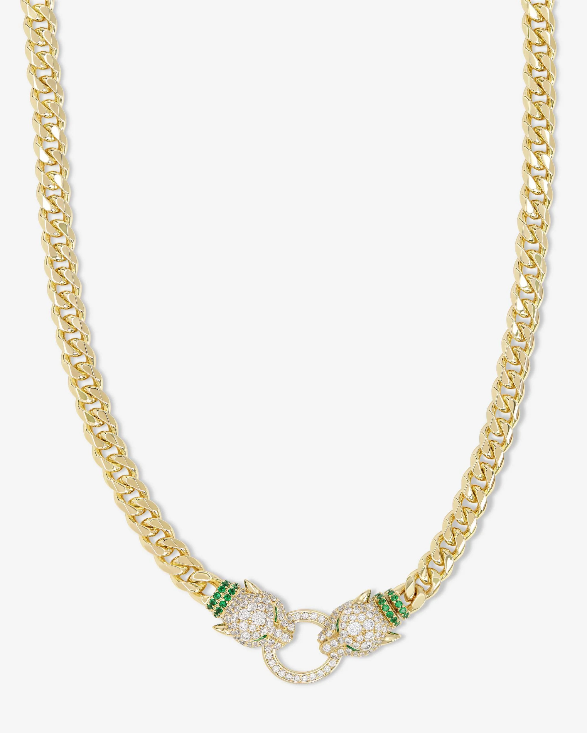 Jaguar Cuban Chain Necklace 6.8mm - Gold|White Diamondettes | Melinda Maria Jewelry