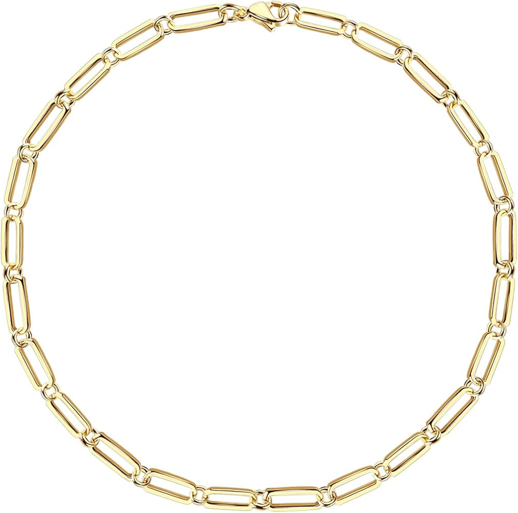 BOUTIQUELOVIN Paperclip Chain Necklace, 14K Gold Plated Link Chain Choker for Women | Amazon (US)