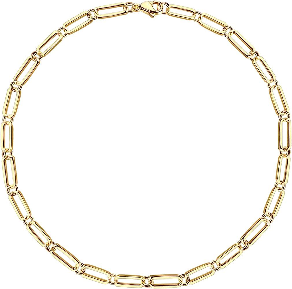 BOUTIQUELOVIN Paperclip Chain Necklace, 14K Gold Plated Link Chain Choker for Women | Amazon (US)