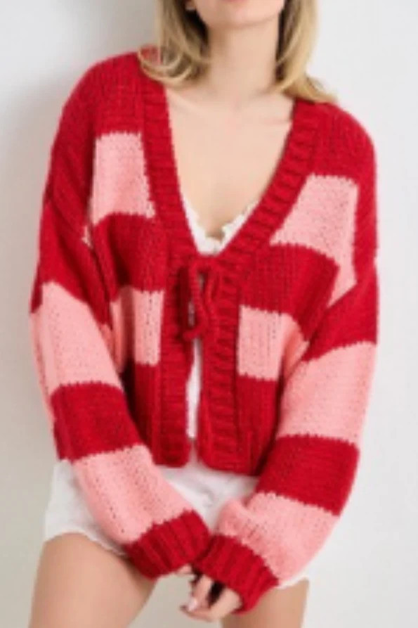 Alisha Striped Tie Cardigan | MTT Collective