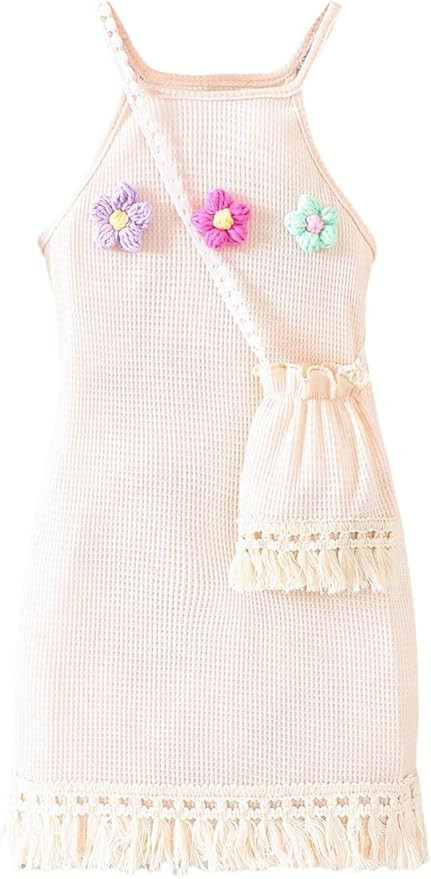 GORGLITTER Girl's Flower Crochet Bodycon Dress Summer Cute Beach Hawaii Vacation Sleeveless Fring... | Amazon (US)