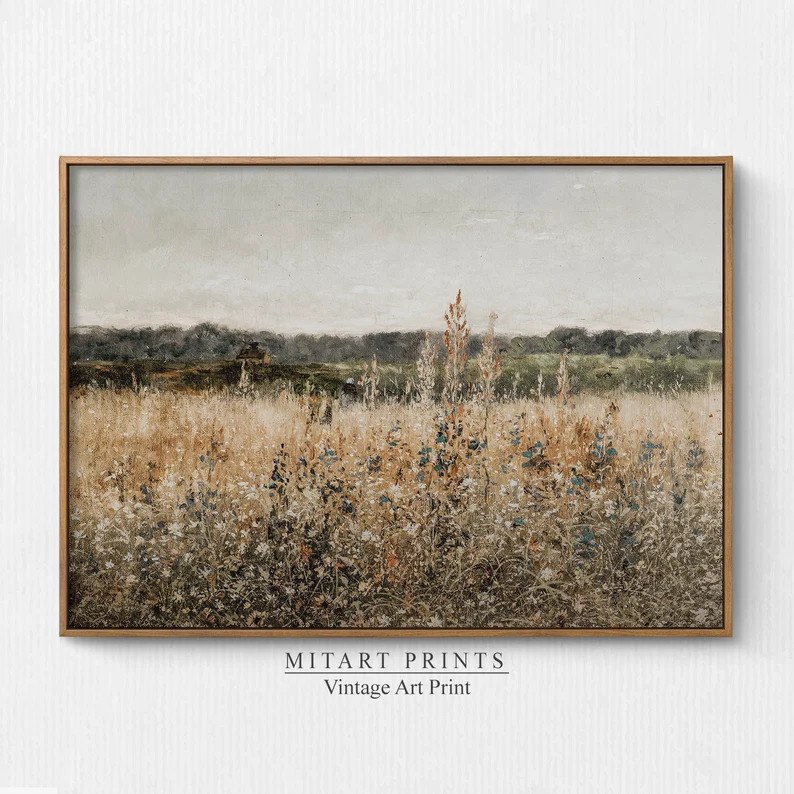 Printable Wildflower Field Landscape Oil Painting, Vintage Landscape Art Print, Country Field Wal... | Etsy (US)