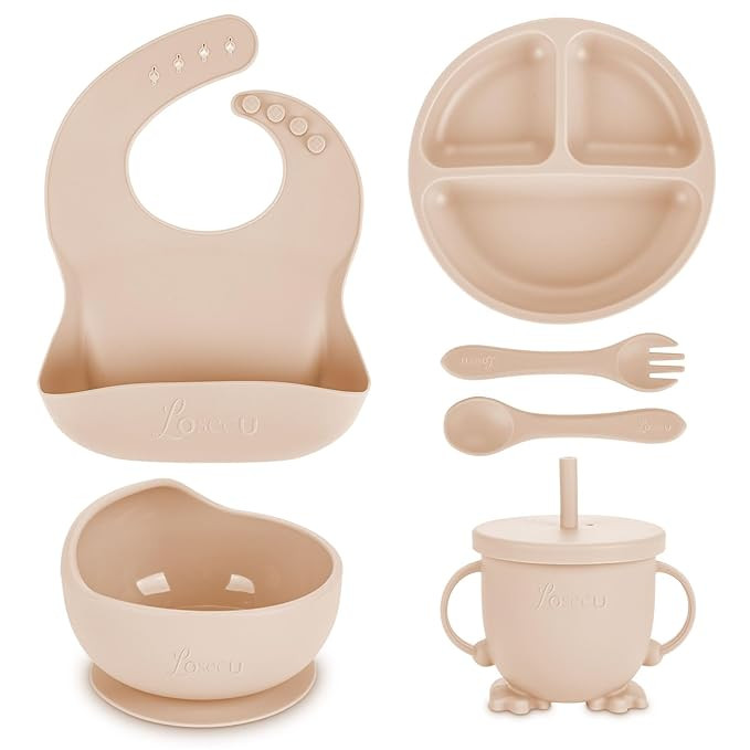 Silicone Baby Feeding Set|Baby Led Weaning Supplies Set|Suction Baby Plate Bowl Set with Bib Spoo... | Amazon (US)