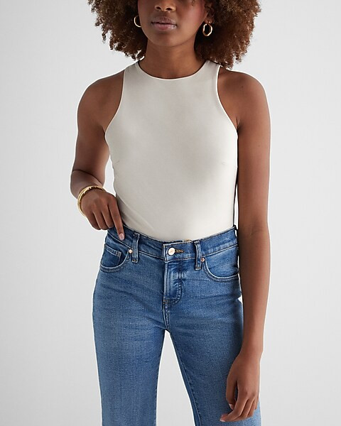 Body Contour Faux Leather High Neck Tank | Express