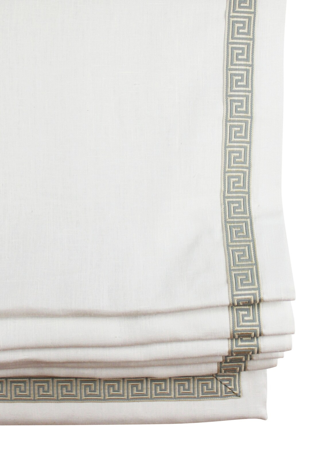 Kravet Dublin Linen Cream Roman Shade With Samuel and Sons Aristotle Greek Key Trim (shown in Blu... | Etsy (US)
