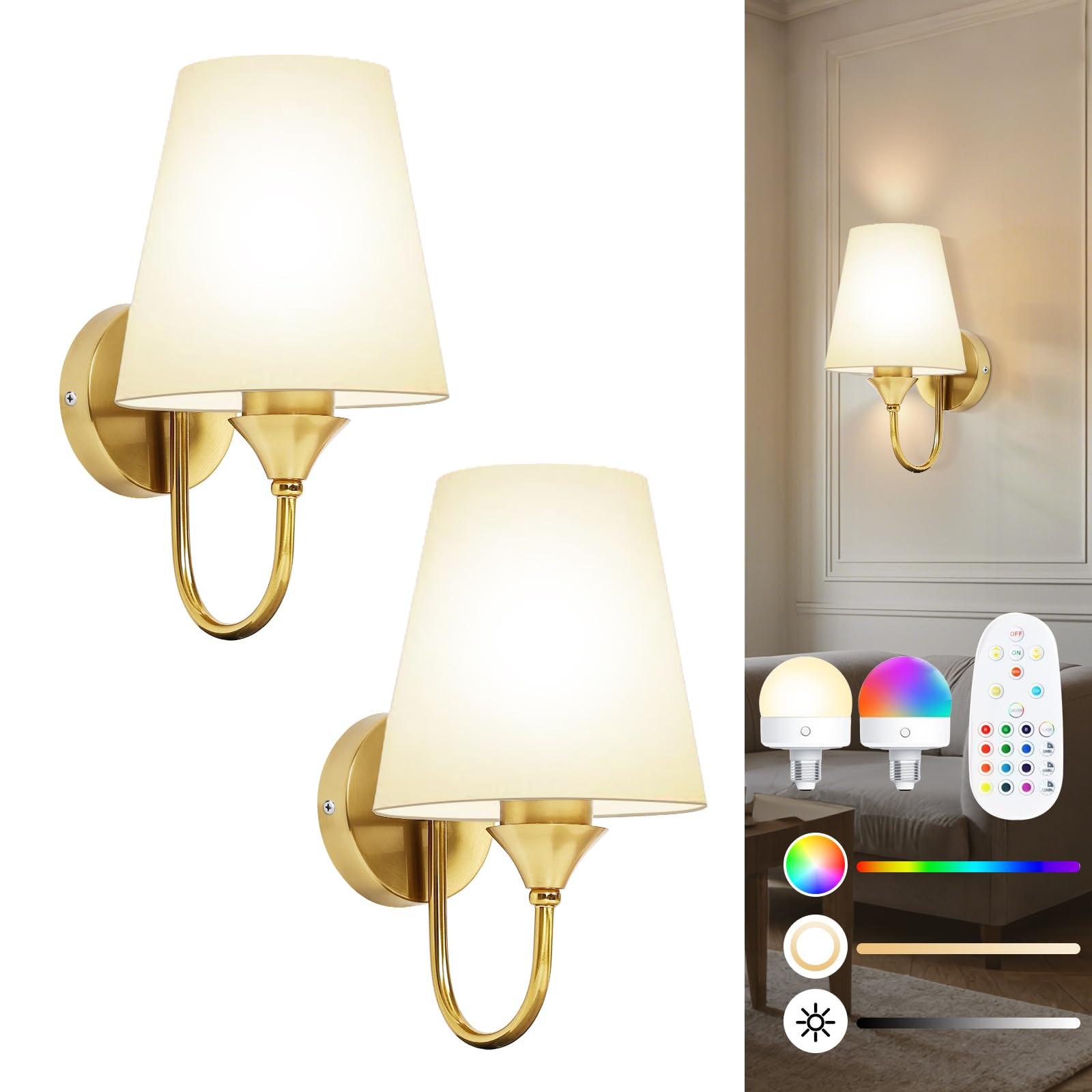 Battery Operated Wall Sconces Set of 2, Wireless Dimmable LED Wall Lights with 10000mAh Rechargea... | Amazon (US)