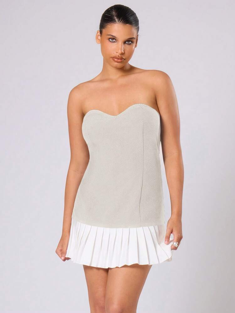 MUSERA Plus Size Elegant Woven Pleated Hem Strapless Dress | SHEIN