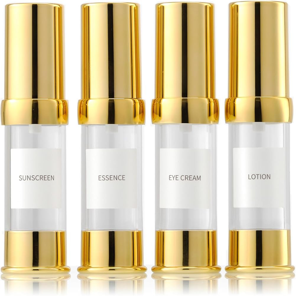 Gold 15ML 0.5 oz Airless pump bottle Toiletries Travel Size containers airport essentials Dispens... | Amazon (US)