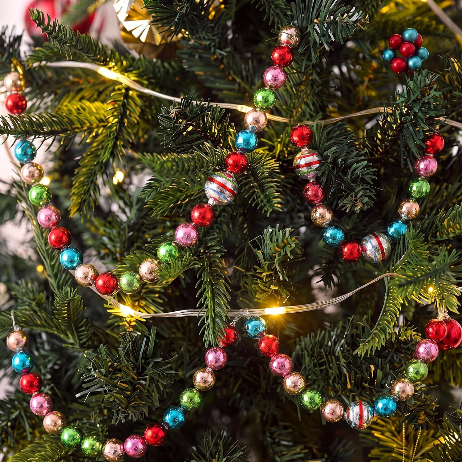 Sureio 6.74ft Vintage Glass Bead Garland for Christmas Tree 90s Xmas Decor | Amazon (US)