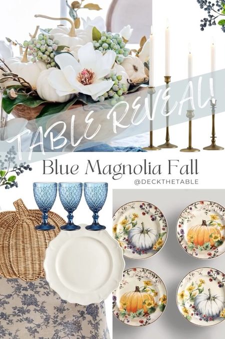 Blue Magnolia Fall Table Reveal! Recreate this look in your own home! #fall #table #falldecor #falltablescape #tablescape #thanksgiving #potterybarn #magnolia #centerpiece 

#LTKhome #LTKHoliday #LTKSeasonal