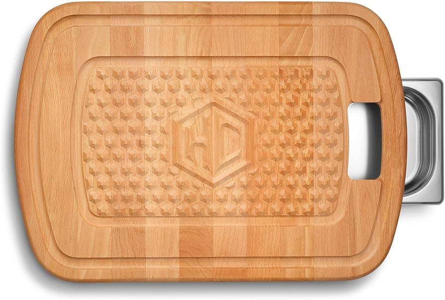 HexClad Hybrid Beechwood Carving and Cutting Board with Stainless Steel Drip Tray, Carrying Handl... | Amazon (US)