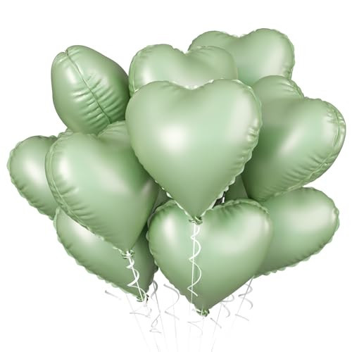Sage Green Heart Balloon, 10PCS Green Foil Heart Balloons, 18inch Olive Green Heart Shape Balloons for Helium Birthday Party Decorations for Jungle Brithday Party, Valentines Day, Wedding, Anniversary | Amazon (US)