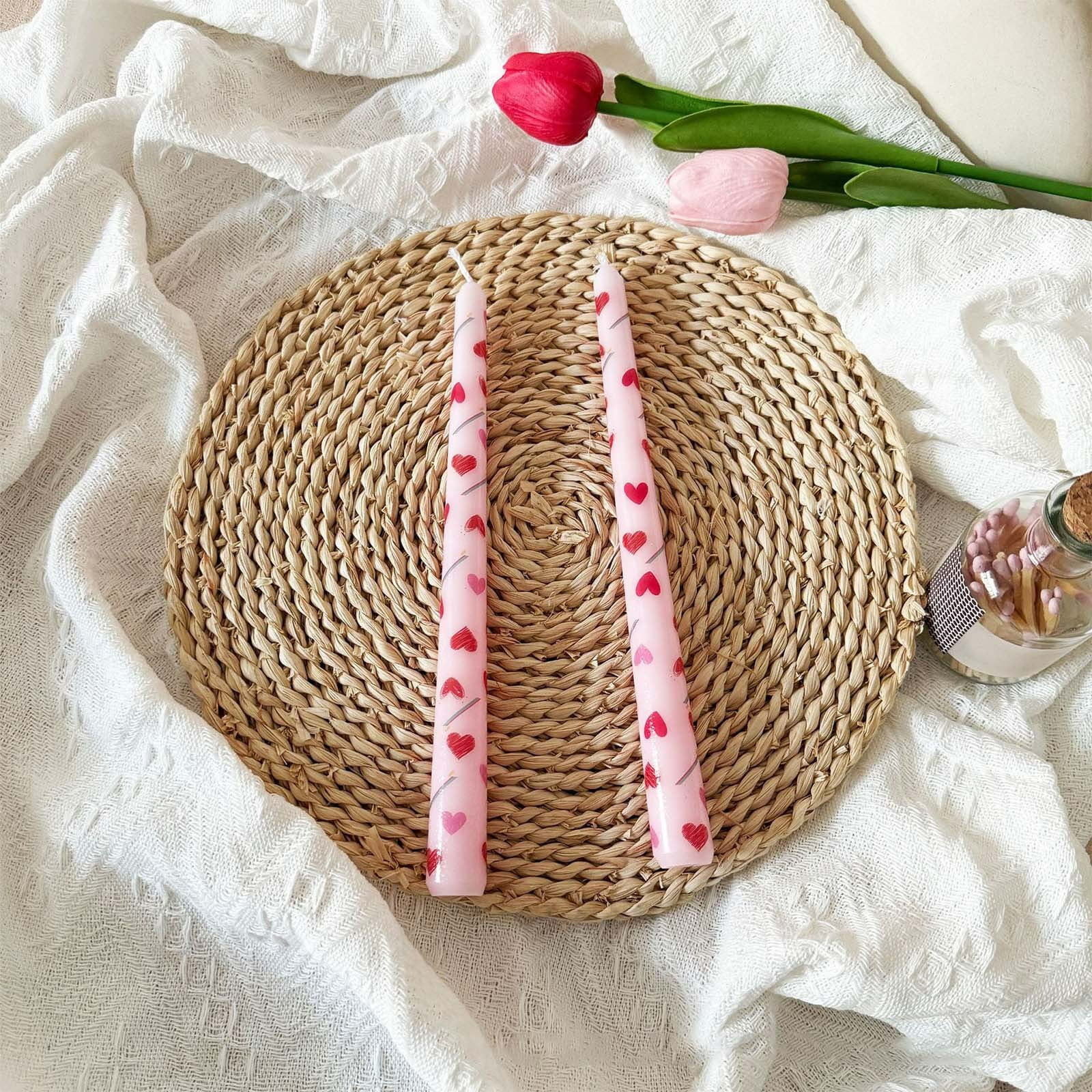 Valentine's Day Taper Candles, 2 Pack 10 Inch Tall Unscented Red Heart Candlesticks Valentine's D... | Walmart (US)