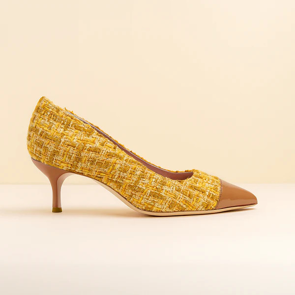 [Limited Edition FW'25] Mustard Tweed Cap Toe Kitten Heel | ALLY Shoes