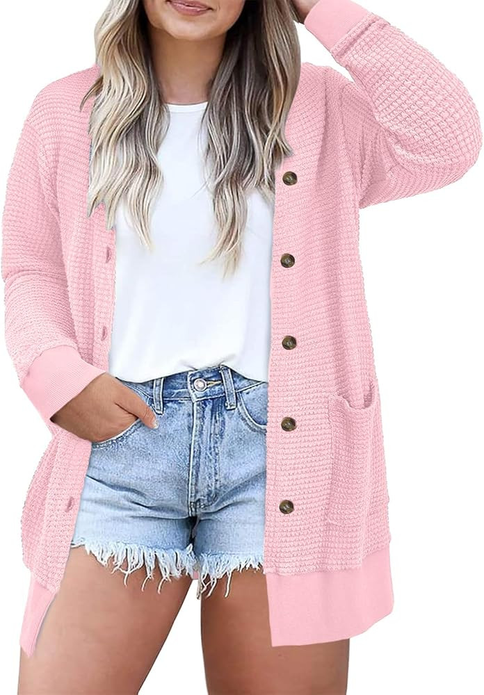 Eytino Womens Plus Size Waffle Knit Button Down Cardigans(1X-5X) | Amazon (US)