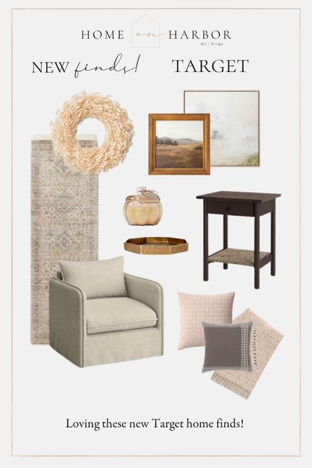New home decor finds at Target: rug runner, dried wreath, cozy arm chair, end table, framed art 

#LTKSeasonal #LTKstyletip #LTKhome