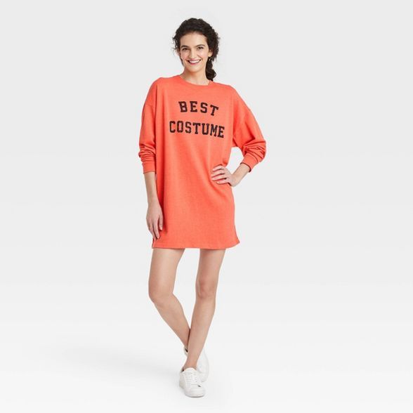 Women's Best Costume Long Sleeve Graphic Sweatshirt Dress - Orange | Target