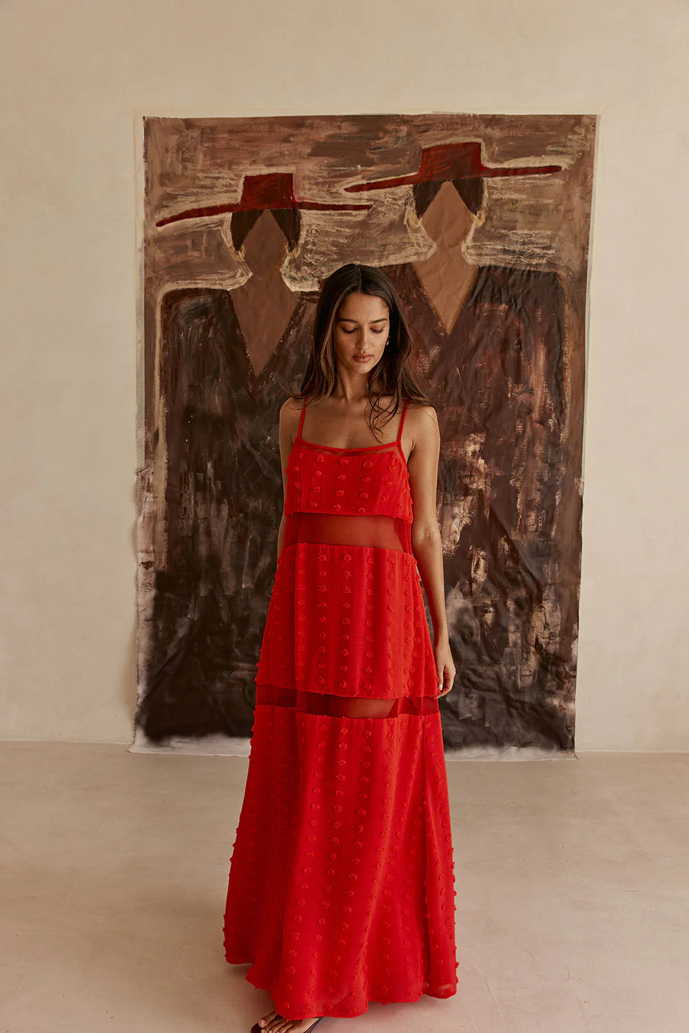 Red Polka Dot Panel Maxi Tassia Dress | Sabo Skirt US