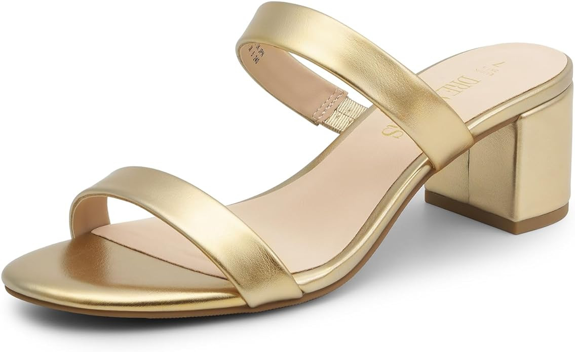 DREAM PAIRS Women's Two Strap Open Toe Low Block Chunky Heels Sandals Dress Pumps Shoes | Amazon (US)