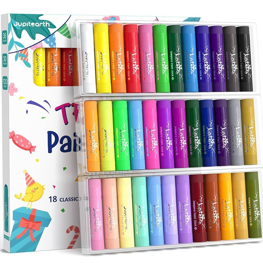 36 Colors Tempera Paint Sticks with 120 PDF Coloring Pages and 30 Stickers, Quick Drying, Smooth,... | Amazon (US)