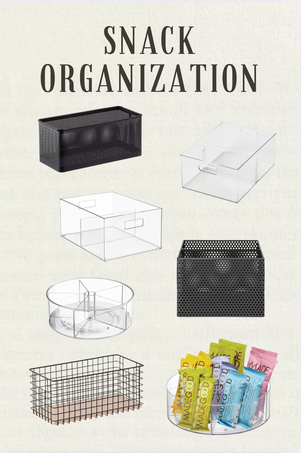 A few of my favorite bins for snack organization, all in different sizes so you can choose what works best for your pantry. 

Whether you’re storing bulk snacks, bars, pouches, or grab-and-go items, simple containment makes a big difference in keeping the space functional. For smaller snacks, I always recommend choosing a bin or turntable with built-in dividers to keep categories separated and easy to grab. 

 #LTKHome #LTKFindsUnder50 #LTKFindsUnder100
