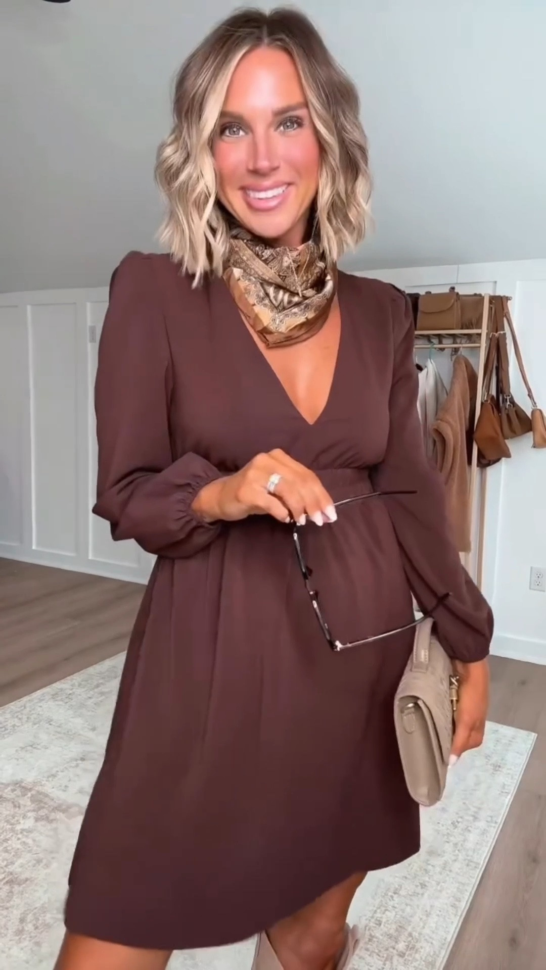 Whether you’re headed to a fall wedding, a country concert, or you’re embracing your western era, this dress is ready for it all. I styled it with boots and a scarf for a western-inspired look, but that’s the best part, you can make it completely your own.

Not feeling the western vibe? Swap the boots for a pair of heels, trade the scarf for a chunky necklace, and you’ve got a totally different look that’s just as stunning. It’s one of those versatile pieces you’ll reach for over and over again this season.
I'm 5'6 141lbs wearing size small dress, boots fit true to size  

 #LTKootd #LTKSeasonal #LTKWorkwear