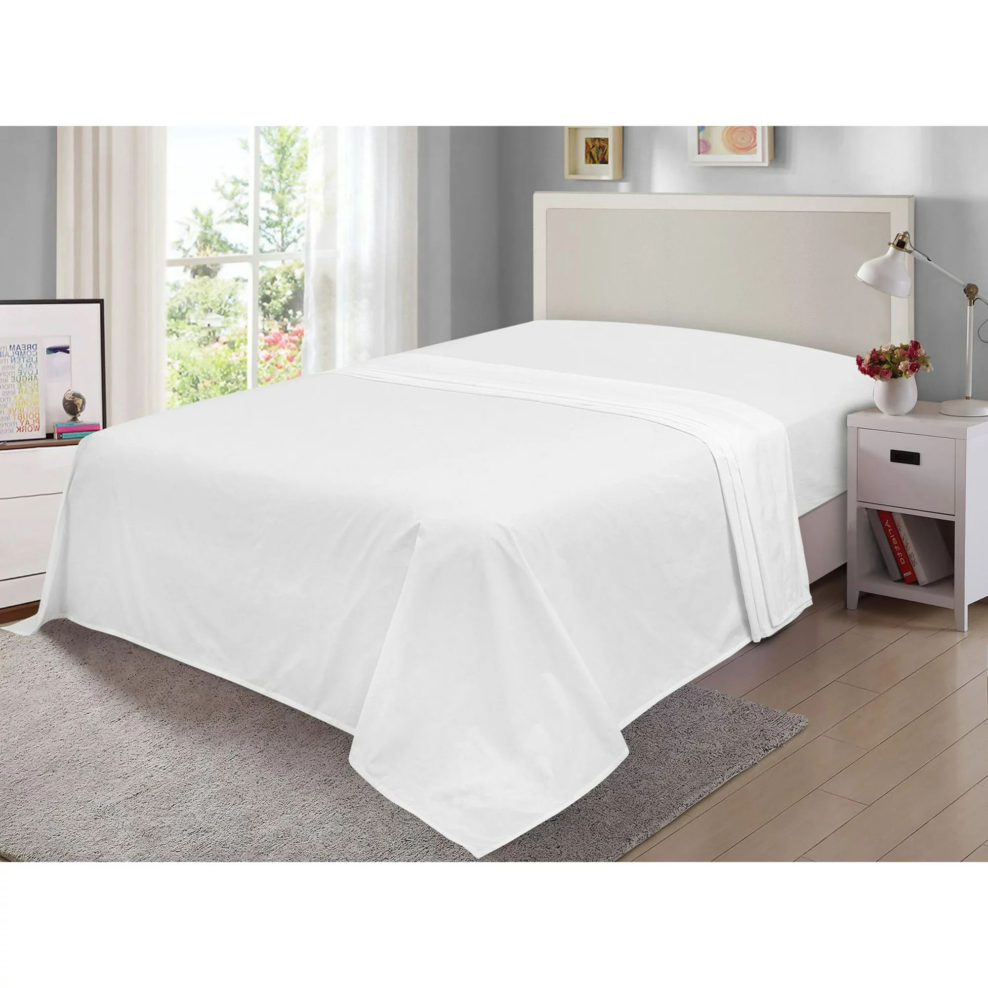 Mainstays 300TC Cotton Rich Percale Easy Care Bed Sheet,Arctic White Full Flat Sheet | Walmart (US)