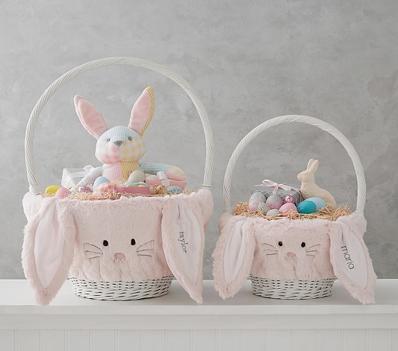 Pink Long Eared Fur Bunny Easter Basket Liners | Pottery Barn Kids