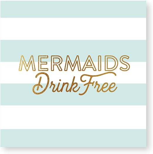 X&O Paper Goods ''Mermaids Drink Free'' Teal and White Striped Beverage Napkins, 20 ct., 5'' x 5'... | Amazon (US)