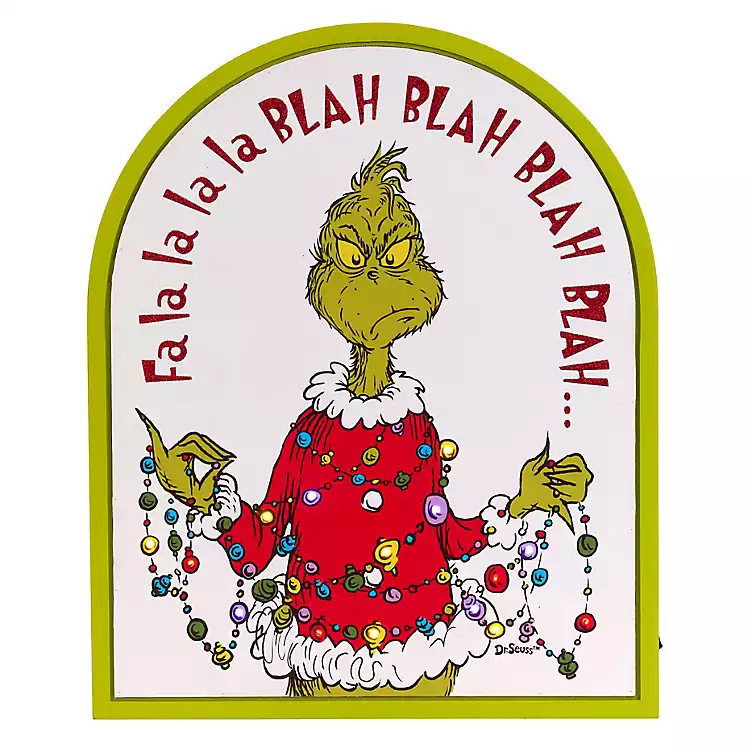 LED Grinch Fa La Blah Blah Framed Canvas Print | Kirklands Home | Kirklands