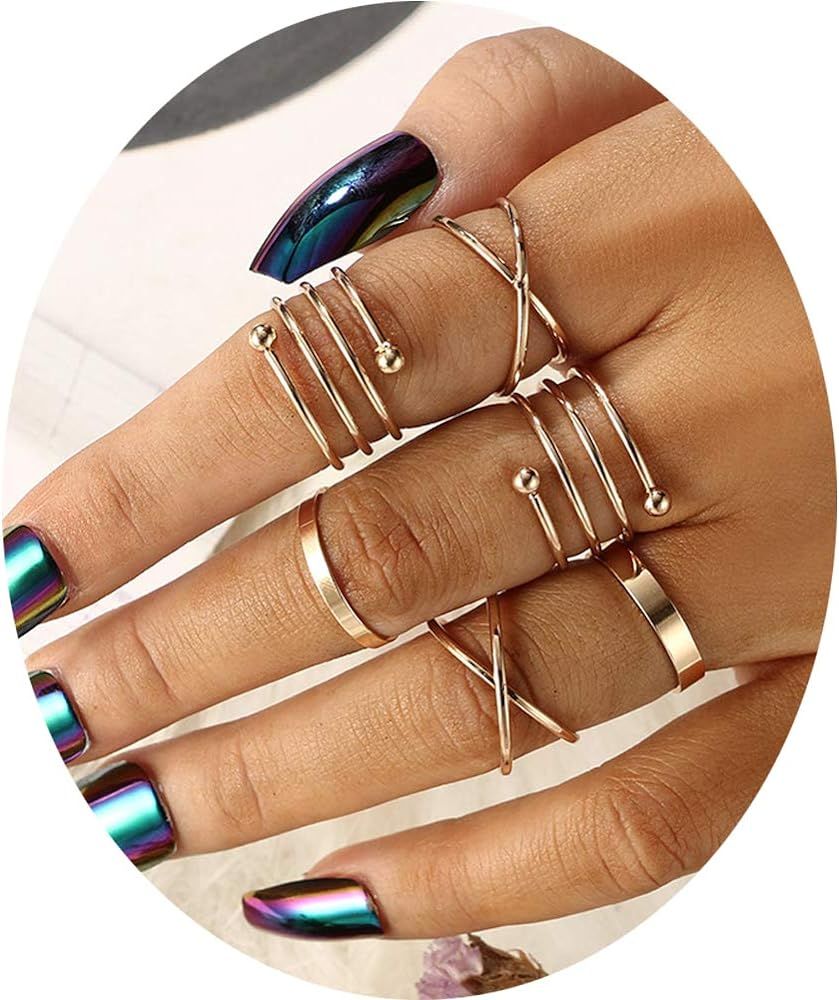 CSIYAN 6-16 PCS Knuckle Stacking Rings for Women Teen Girls,Boho Vintage Finger Rings Stackable G... | Amazon (US)