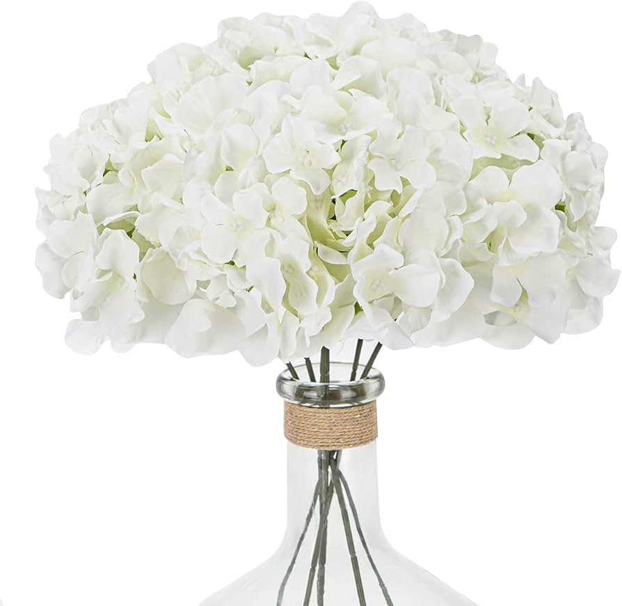 Waipfaru 6pcs White Hydrangea Artificial Flowers, Faux Hydrangea Flowers with Stems, Full Heads S... | Amazon (US)
