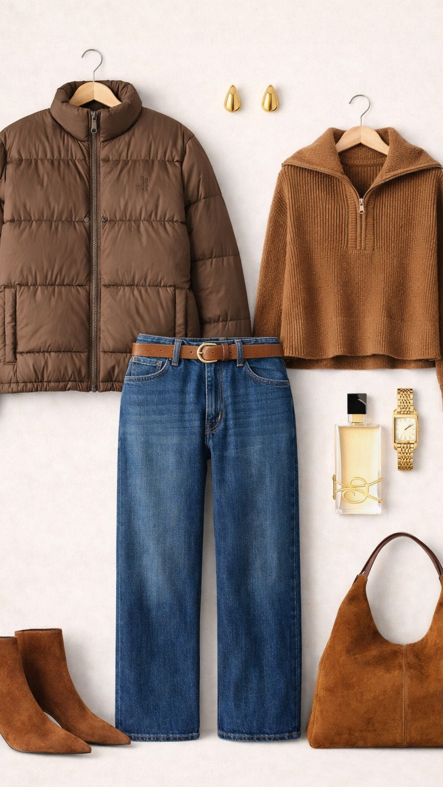 Dinner Date Ready 🍷✨

Night out at Passion Fish in Reston! This cozy-chic look is perfect for restaurant dates.

The outfit:
Puffer jacket + camel half-zip sweater + wide-leg jeans + suede boots + hobo bag

Why it works:
All brown and camel = effortlessly coordinated. The half-zip sweater is cozy but polished. Wide-leg jeans dress it up. Suede boots and bag add texture and luxury. Gold accessories finish it perfectly!

Pro tip: Monochromatic neutrals (all browns/tans) make getting dressed so easy and always look expensive!
Perfect for dinners, date nights, winter outings, or drinks with friends!

#LTK #LTKstyletip #LTKfindsunder200 #LTKshoecrush #LTKitbag #DateNightStyle #WinterStyle #SuedeBoots #WideLegJeans #MonochromeStyle #OOTD

#LTKSeasonal