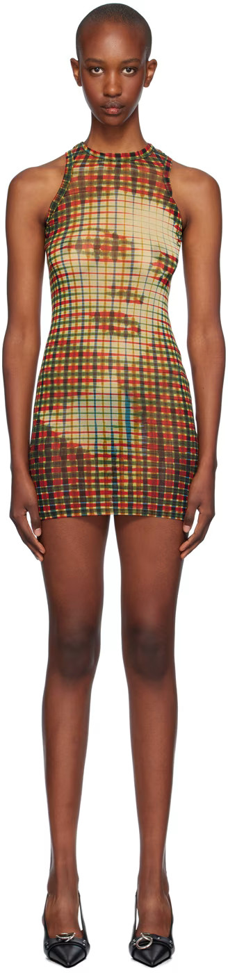 Yellow & Green Tartan Face Minidress | SSENSE