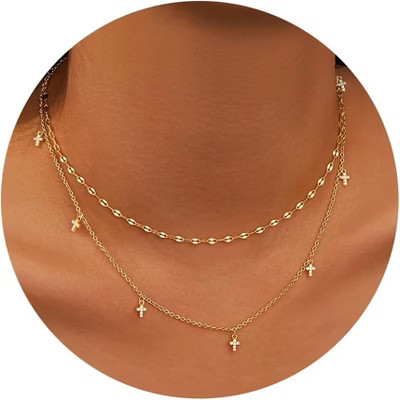 14K Gold/Silver Cross Necklace - Dainty Non-Tarnish Choker, Religious Jewelry Gift Gold  One Size | Target